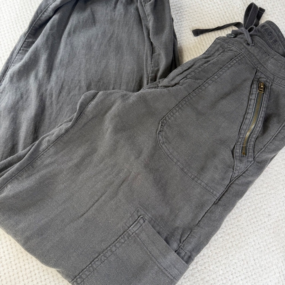 American Eagle Gray Linen Blend Cargo Jogger Pants Women Size 8 Drawstring Cuffs